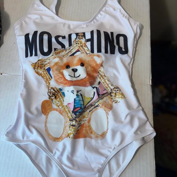 Moschino 1 pc Swim Suit  Sz Med  White with Bear emblem on front NWT - Picture 1 of 2